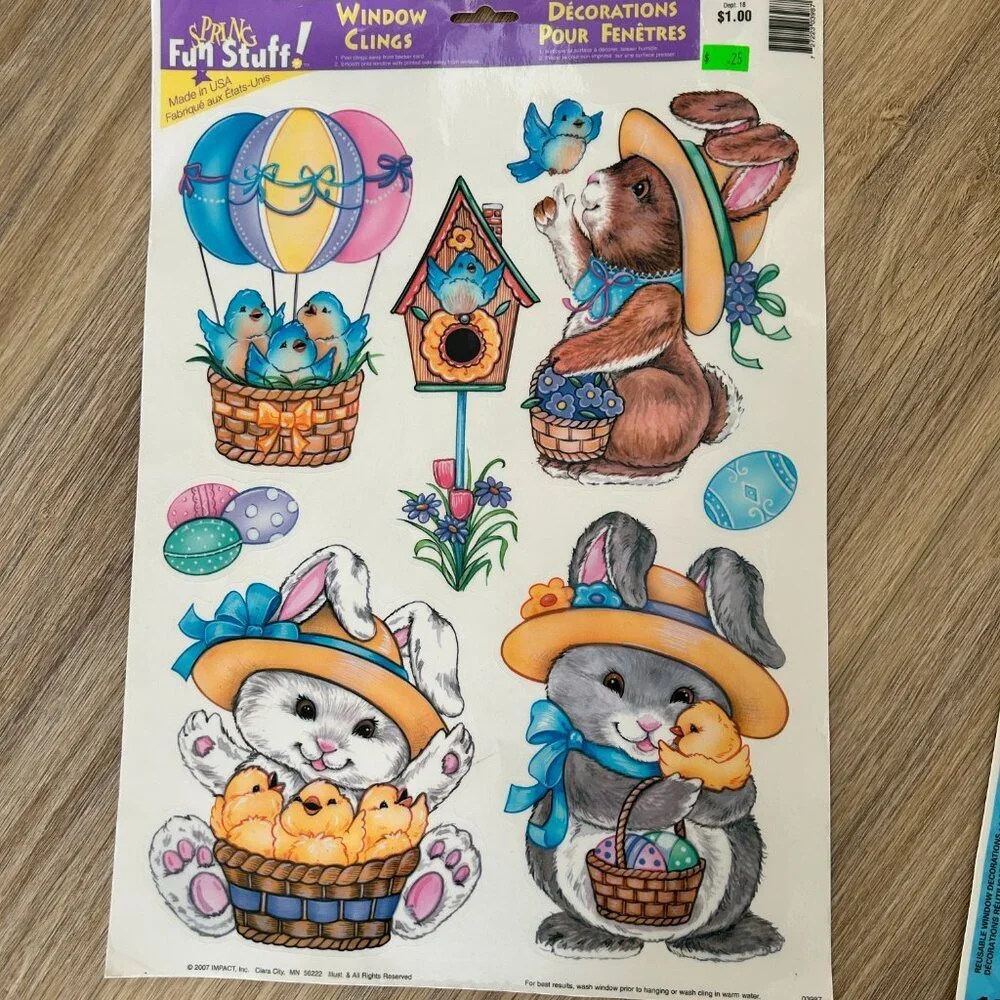 Vintage Easter Window Clings Lot of 7 Sheets Spring Vinyl Sticker
